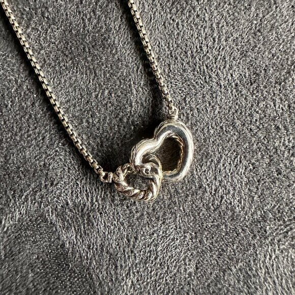 David Yurman Cable Collectibles Double Heart Necklace w/ 18k Yellow Gold - 17" - Picture 9 of 14